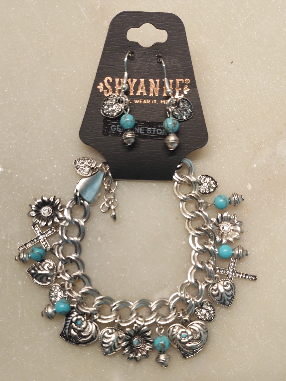 BOGO! NEW! Shyanne Western Turquoise Bracelet & Earrings Set Pave' Charm